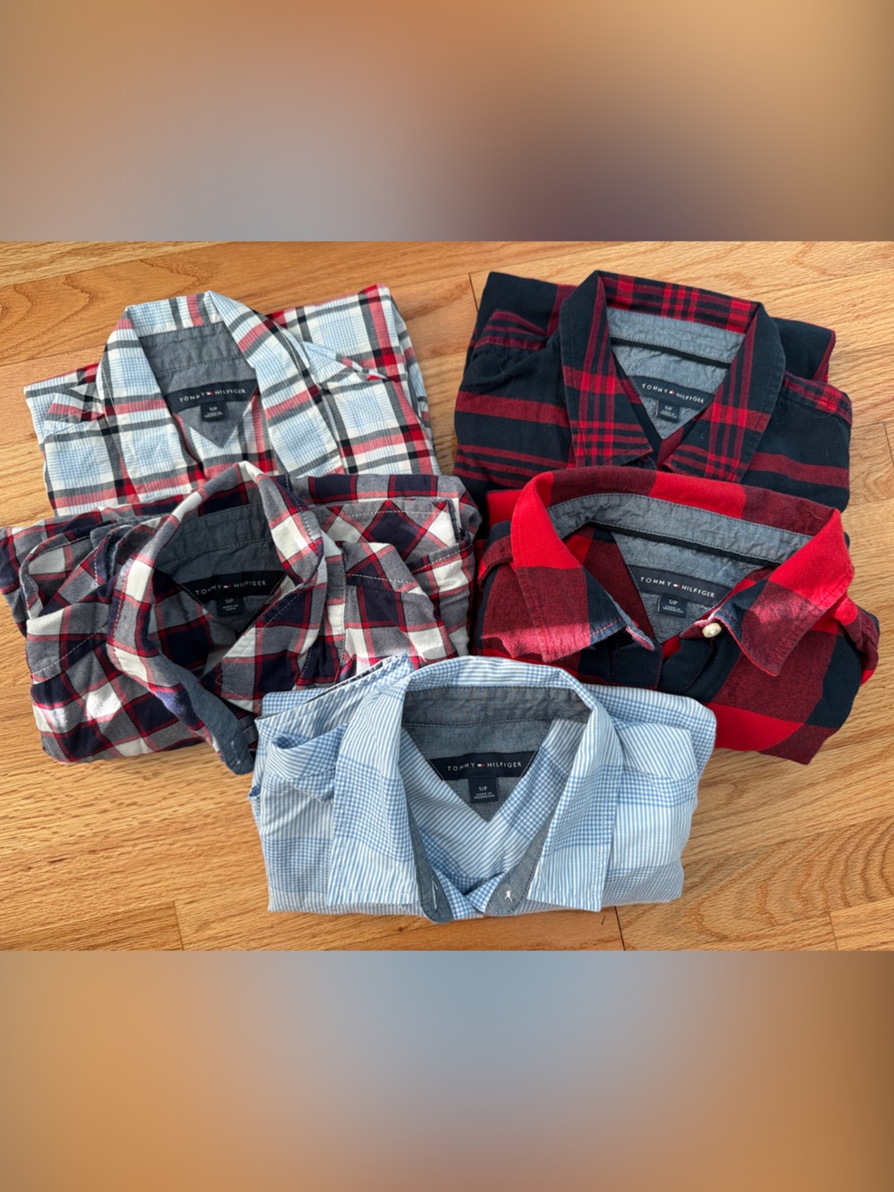 Tommy Hilfiger Red, Navy & Light Blue Plaid Button-Down Shirts-Bundle